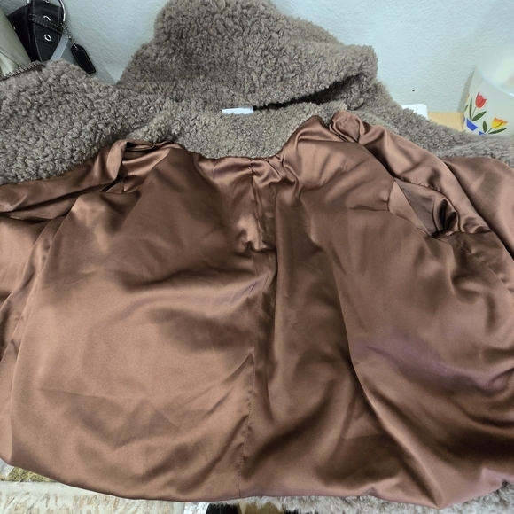 Lit Cozy Teddy Hooded Brown Jacket Size L - Picture 2 of 11